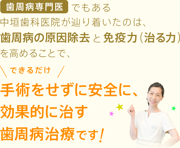 手術をせずに安全に、効果的に治す歯周病治療です